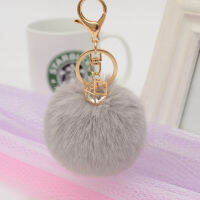 ซม.Fur Ball Key Chain จี้หกเหลี่ยมเลียนแบบกระต่าย Fur Ball พวงกุญแจน่ารักผู้หญิงกระเป๋าถือ Key Ring พวงกุญแจ Charms-Youerd