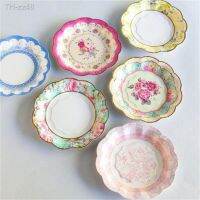 ✜☬ 8Pcs 7inch Afternoon Tea Vintage Floral Paper Plates Talking Tables Disposable Tableware for Birthday Party Wedding Decoration