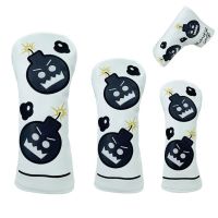 ℡ Skull Golf Club Headcovers Bombs 1 3 5 UT สำหรับ Hybrid Driver Fairway Woods ครอบคลุมชุดหนัง PU กันน้ำ