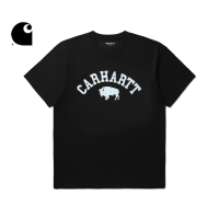 Carhartt WIP เสื้อยืดแขนสั้นสำหรับผู้ชาย,เสื้อยืดพิมพ์ลายควายอเมริกาสไตล์สถาบันการศึกษาใหม่สำหรับฤดูใบไม้ผลิ/ฤดูร้อน