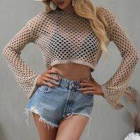 【jw】♂  2022 Newest Womens T-shirt Wool Knitwear Color Mesh Round-Neck Sleeve Knitted Pullover Ladies 5 Colors Y2k