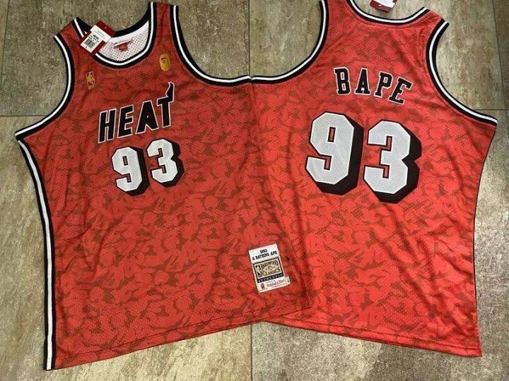 Mens Basketball Jersey Miami Heat #93 BAPE Mitchell Ness Red