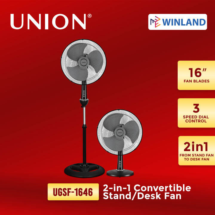 UNION by Winland 16inches 2in1 Convertible Stand Fan, Desk Fan