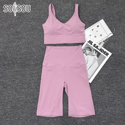 SOISOU Nylon Short Sets Womens Clothing Sports Bra Cycling Shorts Workout Set Womens Tracksuit Gym Yoga Sexy Outfit Women 2023