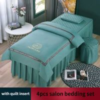 【jw】✿☈☞  Capa de Cama Massagem Spa Equipado Bedskirt Fronha Fezes Conjuntos Dulvet Cover Alta Qualidade 4Pcs