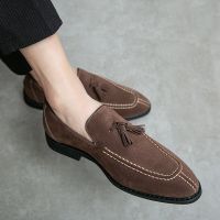 HOT★ใหม่อิตาเลี่ยน Luxury ยี่ห้อ Cowhide หนังนิ่มรองเท้าบูทหุ้มข้อผู้ชาย Loafers ผู้ชายรองเท้าบุรุษ Denim สไตล์รองเท้าหนังผู้ชาย