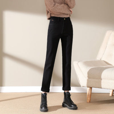 กางเกงยีนส์ทรงตรงเอวสูงสำหรับผู้หญิง,กางเกงยีนส์ทรงหลวมกางเกงเก้าจุดลำลองสีเบจเสื้อผ้าฤดูใบไม้ร่วง2022ใหม่