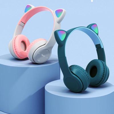 XFTOPSE Wireless Headphones Cat Ear LED Light Up Bluetooth Foldable Headphones Over Ear Microphone for Online Distant Learning