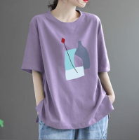 Summer Plus Size Short Sleeve T Shirt Women Vintage Oversized T-shirt Loose Ladies Shirt Casual Tops Cotton Oversized