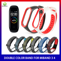 BassPal สำหรับ Xiaomi MiBand 5 6 7สายนาฬิกาสมาร์ทอุปกรณ์ทดแทนกันน้ำสองสีซิลิโคนระบายอากาศกำไลสำหรับ Mi Band 7 NFC สายรัดข้อมือ