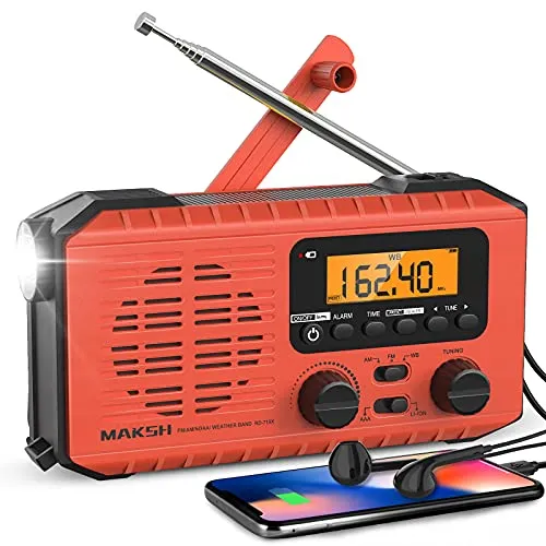MAKSH Emergency Radio, 5-Way Powered NOAA Solar Hand Crank Weather Radio  with LCD Display, Portable Radio with AM/FM/WB, 2200mAh Power Bank Cell  Phone Charger, LED Flashlight, SOS Alarm (Red) | Lazada PH