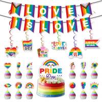 Love Is Love Banner สายสีรุ้งสำหรับคนรักร่วมเพศ,สายเดี่ยวประดับบนเค้กเสื้อยืดพิมพ์ลาย LGBT Gay Pride ธงปาร์ตี้กะเทยเลสเบี้ยน