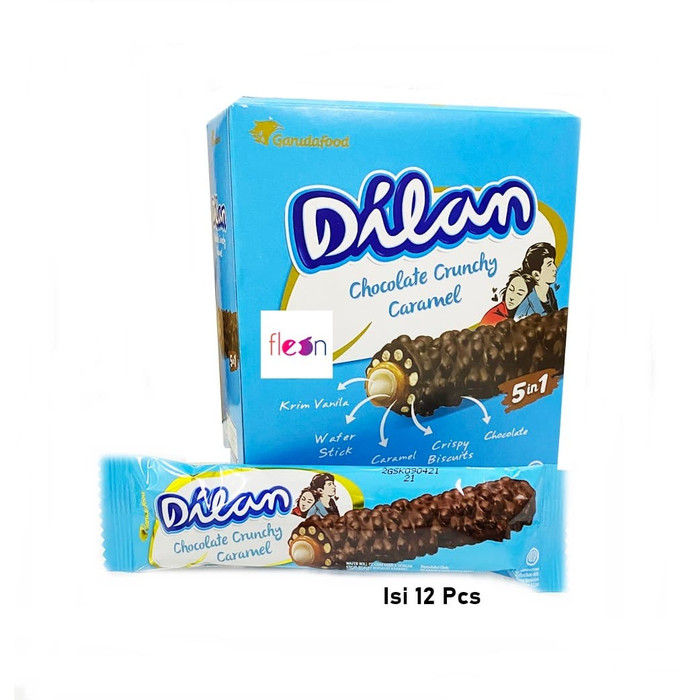 Dilan Chocolate Crunchy Caramel 1 Pak Box 12 Pcs Wafer Roll Coklat