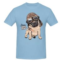 Adorable Beige Puppy Pug In A Aviator Helmet. Brave Dog Pilot T-Shirt Clothing Graphics Tshirt Short Sleeve Sweatshirt Shirt Tee