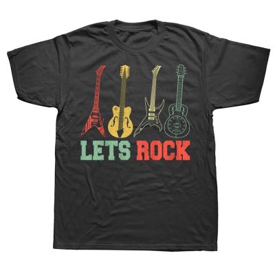 Funny Lets Rock N Roll Guitar Retro Bass T Shirts Summer Graphic Cotton Streetwear Short Sleeve Birthday Gifts T shirt Men XS-6XL
