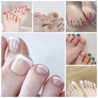 24pcs Fake French ToeNails With Glue Type Removable Square Short Nails Art Fashion Manicure False ToeNails Press On Design