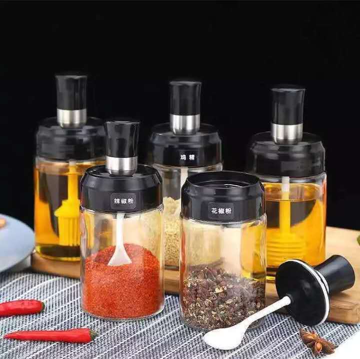 1pc Glass Spice Jar Set With Salt & Msg & Pepper Labels Kitchen