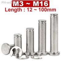 1/5pcs 304 Stainless Steel Flat Head with Grooved Pin Shaft Circlip Pin Positioning Cylindrical Pin Rolling M3M4M5M6M8M10M12M16