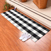 Cotton Buffalo Plaid Rugs Black and White Welcome Door Mat Rug Washable Woven Mat for Bathroom Outdoor Porch Kitchen Car