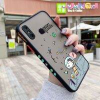 Jjlingji เคสสำหรับ Infinix Smart 4 4C X653ลายการ์ตูนอวกาศ Snoopy บางขอบสี่เหลี่ยมด้านข้างกันกระแทกดีไซน์ใหม่มีน้ำค้างแข็งโปร่งใสแข็งเคสมือถือปลอกซิลิโคนคลุมทั้งหมดเคสป้องกันกล้องนิ่ม