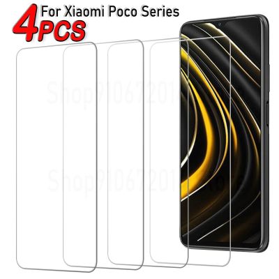 ☊☫☜ 4pcs For Xiaomi Poco X3 NFC C40 M3 Pro F4 F3 GT M5S Glass Screen Protector For Xiaomi Pocophone F1 Poco M4 X5 X4 F5 Pro 5G Glass
