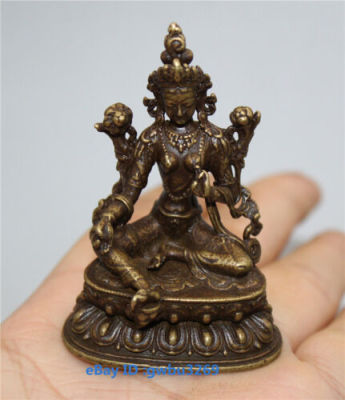 จีน Archaize ทองเหลืองบริสุทธิ์พุทธศาสนาในทิเบตขนาดเล็กพระพุทธรูป Tara รูปปั้น S1 ~