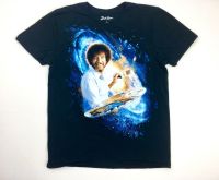 BOB Ross Mens เสื้อยืด Joy Of ภาพวาดพื้นที่ Galexy กราฟิกสีฟ้าขนาดใหญ่