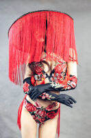 Red big hat flower outfit party club stage show wear Nightclub gogo costume dance costume