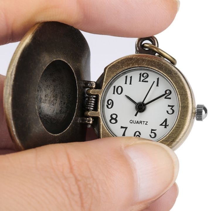 นาฬิกาควอทซ์ผู้ชายทรงหมวกสตีมพังค์สีบรอนซ์ขนาดเล็กสายโซ่จี้แฟชั่นเล็กสร้อยคอลูกปัดโบราณ