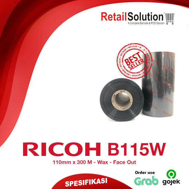 Ribbon Printer Barcode Label Ricoh B115W Wax 110mm x 300M 110x300 M