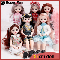 (Super Fan) ตุ๊กตาบาร์บี้ของเล่นเด็กสำหรับสาวๆชุดเจ้าหญิงน้อยน่ารัก3D ตา6จุด Bjd สีแดงตุ๊กตาเด็กของขวัญเพลง