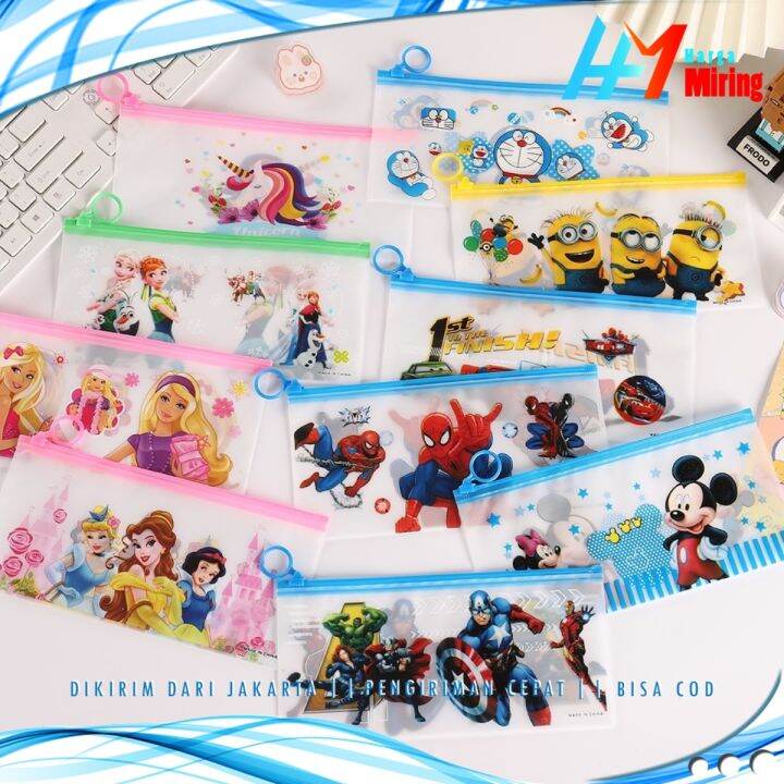 Tempat Pensil Pulpen Transparan Ziplock Karakter Serbaguna Pouch Zip