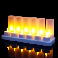 6pcs12pcs Rechargeable Flickering Flameless TeaLight Led Candle lamp electric waxless Wedding Church Home Bar Church Deco-Amber