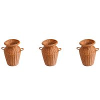 3X Imitation Rattan Woven Vase Art Vase Tabletop Decoration Plants Flower Pot Faddish Flower Rattan Crafts for Home