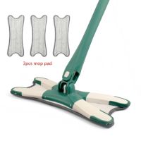 X-Type Squeeze Flat Mop แฮนด์ฟรี360 Spin Lazy Floor Mop พร้อมแผ่นไมโครไฟเบอร์3ชิ้นแห้งเปียกสำหรับเครื่องมือทำความสะอาดห้องครัวในครัวเรือน