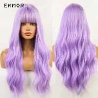 Emmor Synthetic Purple Wigs for Women Cosplay Party Lolita Wigs Bangs High Temperature Fiber  Natural  Long Body Wave Hair Wigs Wig  Hair Extensions P