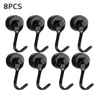 4/8PCS Heavy Duty Magnetic Hook Strong Neodymium Magnets Hooks For Home Refrigerator Grill Kitchen Key Holder Black Multi-Purpos Picture Hangers Hooks
