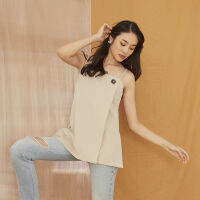 MYLAR - ASHLEY TOP สี beige เสื้อสายเดี่ยว มีดีเทลทบผ้าอีกชั้นด้านหน้า และกระดุมหลอก ใส่ซับในทั้งตัว (pre-order 15 days)