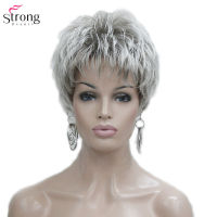 StrongBeauty Womens Wig Short Straight Pixie Cut Natural Hai Synthetic Capless Wig GrayRed