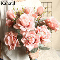 Big Artificial Silk Rose Flowers High Quality Fake Long nch 3 Heads Wedding Home Decoration Wall Backdror Accessories ！