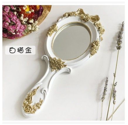 1Pc Rectangle Hand Hold Cosmetic Mirror With Handle Makeup Mirror Cute Creative Wooden Vintage Hand Mirrors Makeup Vanity Mirror