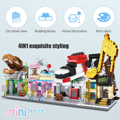 Mini City Street View 4 In 1 Shoe Store House Architecture Building Blocks Friends Figures Cinema Bricks Toys For Children Gifts