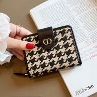 2022 New Short Wallets For Women Real Leather Card Holders Luxury nd Style Houndstooth Embroidery Coin Purse Female Card Bags