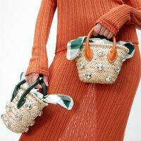 Spot Summer New Water Grass Diamond -Mosa -Shoulder Bag Z Orange Mini A Woven Basketweed Handblack Babes WomenS