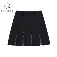 Black Leopark Print Splicing Short Skirt Women High Waist 2021 Summer New Design Streetwear Casual Femlae Short Pleated Skirts