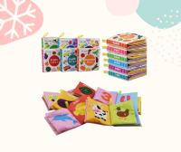 Clever baby store หนังสือผ้า หนังสือเสริมพัฒนาการเด็ก 6 หมวด 2 ภาษา (อังกฤษและญี่ปุ่น) soft cloth reading educational baby books 6themes