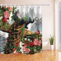 Birds Decor Elegant Peacock In Peony Flower Shower Curtains Mildew Resistant Polyester Fabric Bathroom Decorations Bath Curtains