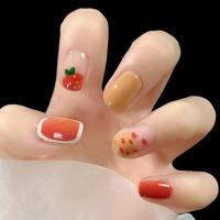 [COD] and fresh orange wearing nails sweet cool manicure patches net red short thin soft false