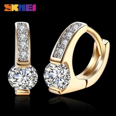 SKMEI Jewelry Earrings K Gold Zircon Earrings, Round Diamond-Set Romantic Earrings Ear Clips, WomenS Champagne Gold