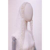 โรแมนติกต่อท้าย Cathedral Wedding Veil One-Layer Pearl Beading Headpiece-Laocher